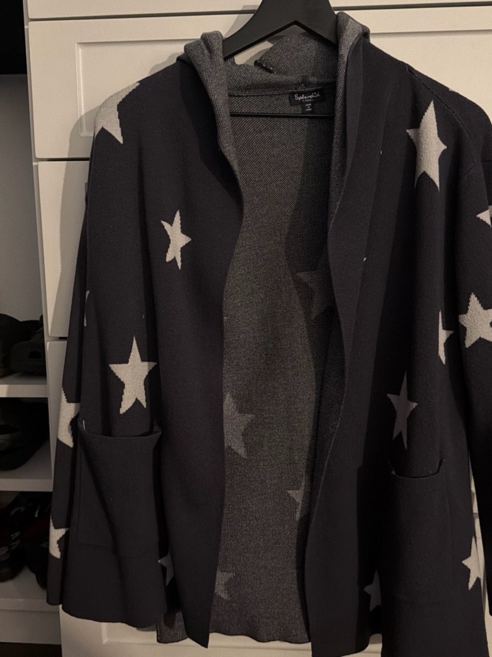 Splendid Black Cardigan with Cream Star Pattern